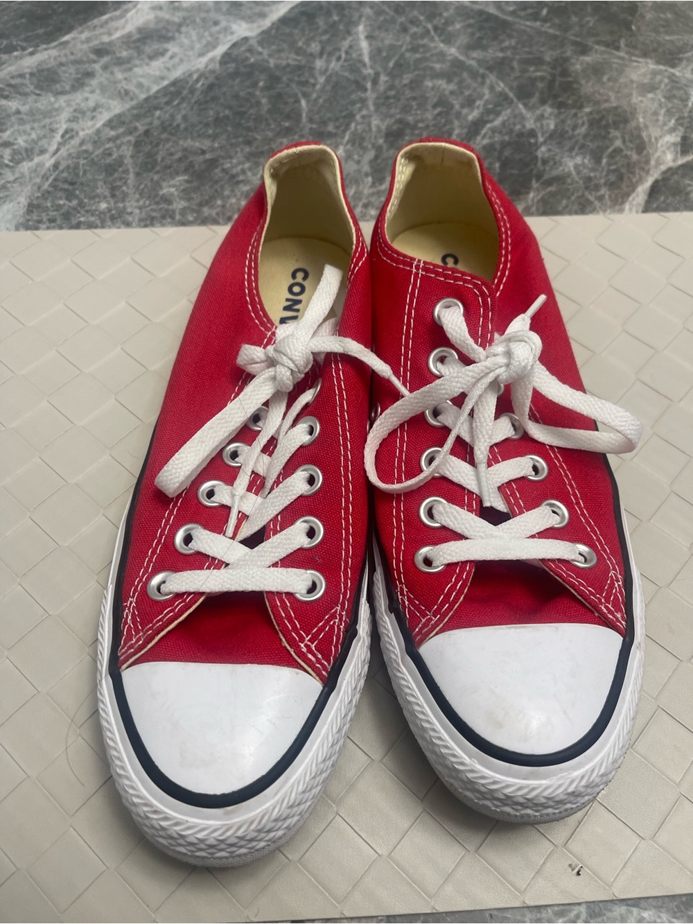 Converse Red Low Top Canvas Sneakers with White Laces